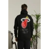 Erkek ırt Baskılı Oversize Üç İplik Kapüşonlu weatshirt  iyah