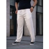 Erkek Keten Cepli Çıma Dikişli Jogger Buggy Pantalon Rahat Kalıp  Beyaz