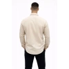 Erkek KETEN Kumaş Oversize Uzun Kollu Rahat Kalıp Gömlek  Bej