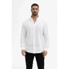 Erkek KETEN Kumaş Oversize Uzun Kollu Rahat Kalıp Gömlek  Beyaz