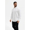 Erkek KETEN Kumaş Oversize Uzun Kollu Rahat Kalıp Gömlek  Beyaz