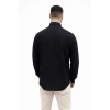 Erkek KETEN Kumaş Oversize Uzun Kollu Rahat Kalıp Gömlek  iyah