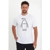 Erkek Nihilist Penguen Özel Tasarım Oversize Bisiklet Yaka Tişört  Beyaz