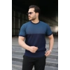 Erkek Renk Bloklu Bisiklet Yaka Kısa Kollu Triko Tişört