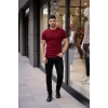 Erkek Thirt Bisiklet Yaka lim Fit Dar Kesim ikralı Tişört Günlük Basic Body  Bordo