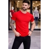 Erkek Thirt Bisiklet Yaka lim Fit Dar Kesim ikralı Tişört Günlük Basic Body  Kırmızı