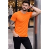 Erkek Thirt Bisiklet Yaka lim Fit Dar Kesim ikralı Tişört Günlük Basic Body  Turuncu