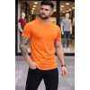 Erkek Thirt Bisiklet Yaka lim Fit Dar Kesim ikralı Tişört Günlük Basic Body  Turuncu
