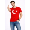 Erkek Thirt Kısa Kol Bisiklet Yaka Ay Yıldız Bayrak Baskılı Tişört  Kırmızı