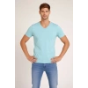 Erkek Thirt V Yaka lim Fit Dar Kesim ikralı Tişört Günlük Basic Body  Turkuvaz