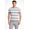 Erkek Tshirt Çizgili Triko Dokuma Bisiklet Yaka Tişört  Gri