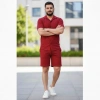 Erkek Waffle Kumaş Kısa Kollu Gömlek Şort Takım Regular Fit Yazlık İkili et  Bordo