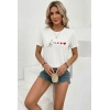 inimal Kalp İşaret Baskılı Tişört Kısa Kol Yazlık Thirt  Beyaz