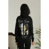 ırt Baskılı Oversize Üç İplik Kapüşonlu weatshirt  iyah