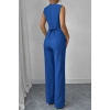 Kadın Askılı önden Düğmeli Bluz Ve Pantolon Keten Ikili Takım