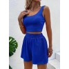 Kadın Askılı Yuvarlak Yakalı Burgu Krop Ve Bluz Short Ikili Takım
