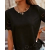Kadın Kısa Kollu Bisiklet Yakalı Kolları Lazer Cicek Baskılı Ithal Krep Bluz