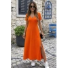 Kadın Kısa Kollu V Yakalı Maksi Boy Viskon Elbise