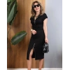 Kadın Kısa Kollu Yakadan Ve Eteği Fermuarlı Viskon Iki Iplik Midi Elbise