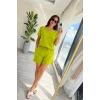 Kadın Kısa Kollu Yakası Açık Modal Bluz Ve Bağcıklı Kısa şort Ikili Takım