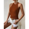 Kadın Kolsuz Halter Yaka Mini Baklava Desenli Triko Bluz