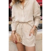 Kadın Uzun Kollu alaş Gömlek Ve şort Keten Ikili Takım