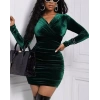 Kadın Uzun Kollu çapraz Yakalı Mini Kadife Elbise