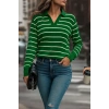 Kadın Uzun Kollu V Yaka çizgili Triko Bluz