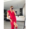 Kadınn V Yaka Düğme Detay Kuşak Dahil Elbise