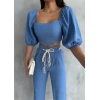 KETEN CROP KARPUZ KO BUZPANTOON HASIR KEMERİ  Mavi