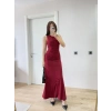 Kolsuz Büzgülü Uzun Elbise  Kırmızı