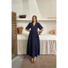 Lacivert Müslin Uzun Elbise