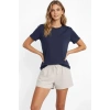 Osy odal Yumuşak Dokulu Kumaş Bisiklet Yaka Tshirt  İndigo