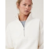 Oversize Yarım Farmuarlı Yakalı Basic weathirt  Beyaz