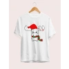 Ren Geyiği Baskılı Noel İçin Tshirt  Beyaz