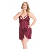 Secretsita Büyük Beden Bordo Kısa Jakarlı Gecelik