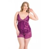 Secretsita Büyük Beden Mor Saten Babydoll Şort Takımı