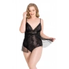 Secretsita Büyük Beden Siyah Bodysuit Jakarlı Gecelik