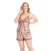 Secretsita Büyük Beden Vizon Saten Babydoll Şort Takımı