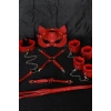 Secretsita Kırmızı İçi Tüylü Maske,Kol,Bacak,Ağız Topu,Kırbaç,Tasma Harness Set