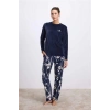 Secretsita Uzun Kollu Kadife T-Shirt ve Çiçek Desenli Pantolon Pijama Takımı
