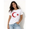 Thirt Kısa Kol Bisiklet Yaka Ay Yıldız Bayrak Baskılı Tişört  Beyaz