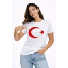 Thirt Kısa Kol Bisiklet Yaka Ay Yıldız Bayrak Baskılı Tişört  Beyaz