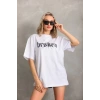 Unisex Baskılı Oversize Thirt  Beyaz