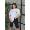 Unisex Bisiklet Yaka Baskılı Oversize Thirt  Beyaz