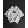 Unisex Bisiklet Yaka Baskılı Oversize Thirt  Beyaz