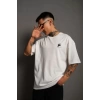 Unisex Bisiklet Yaka Baskılı Oversize Thirt  Beyaz