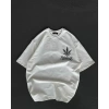Unisex Bisiklet Yaka Baskılı Oversize Thirt  Beyaz