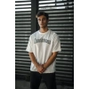Unisex Bisiklet Yaka Baskılı Oversize Thirt  Beyaz