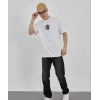 Unisex Bisiklet Yaka Baskılı Oversize Thirt  Beyaz